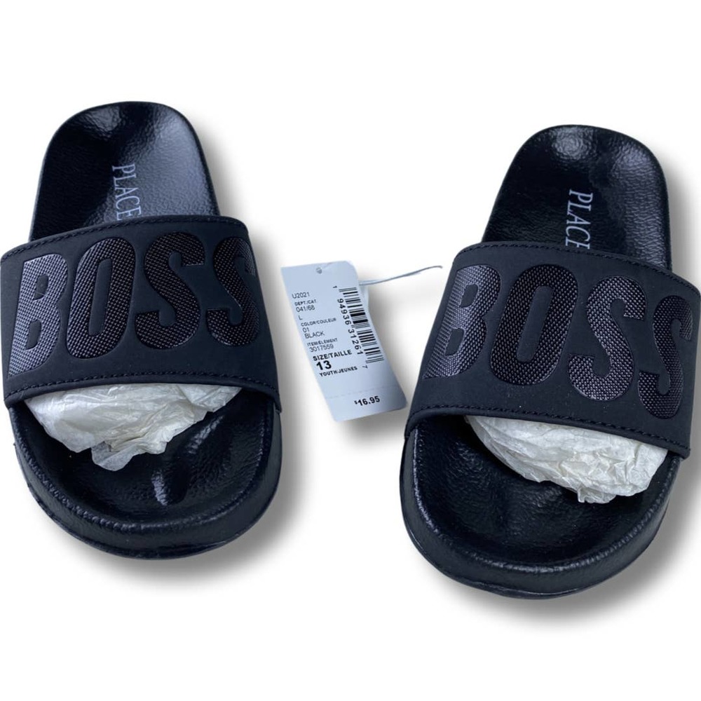 NWT The Children’s Place “Boss” Slides in Black Size 13